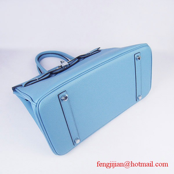 Hermes 35cm Embossed Veins Leather Bag Light Blue 6089 Silver Hardware Hermes 35cm Embossed Veins Leather Bag Light Blue 6089 Silver Hardware